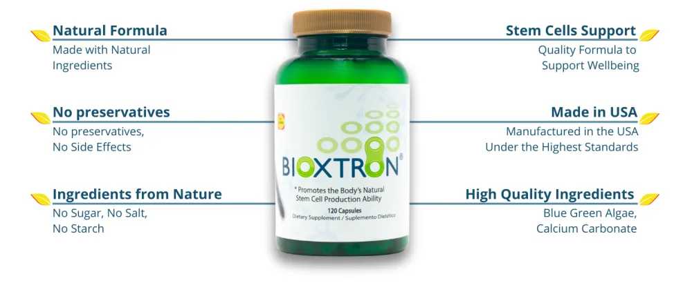 Bioxtron Natural AFA Stem Cell Supplement - Joint Support & Muscle Pain - Immune System Support - Natural Blue Green Algae Spirulina - 120 Caps - Bioxtron 120 caps
