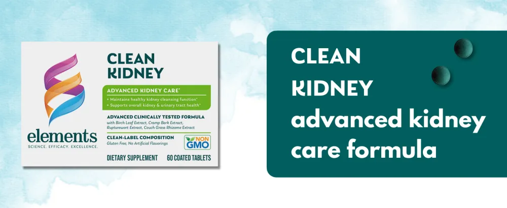 Elements Clean Kidney 60 Tablets (30 Day Supply) Supports Normal Kidney and Urinary Tract Function Gluten Free  - Elements Clean Kidney, advanced kidney care formula