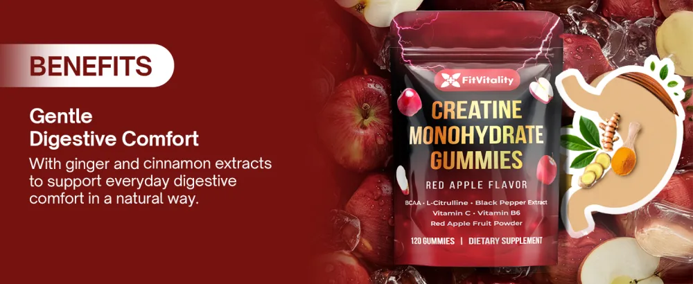 Premium 120 Creatine Gummies - Formulation with Creatine Monhydrate Vitamin C & B6 - Vegan Non-GMO Sugar-Free Red Apple Flavor Creatine Monohydrate Gummies 120 Count (Pack of 1) - Creatine Monohydrate Gummies