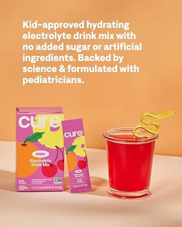 Cure Hydration | Plant-Based Electrolyte Drink Mix | No Added Sugar | FSA-HSA | Dehydration Relief Powder Made with Coconut Water | Non-GMO | Vegan | 28 Servings Jar - Berry Pomegranate - Kids