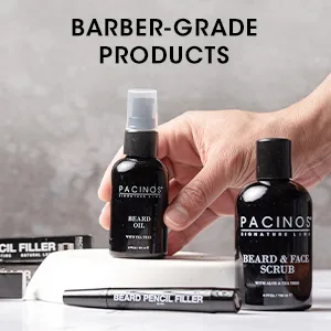 Pacinos Beard and Face Scrub Shave System - Natural Shampoo with Aloe Vera and Tea Tree Extract  Removes Impurities  Organic  4 fl. oz. - Hand reaching to for a collection of face care products