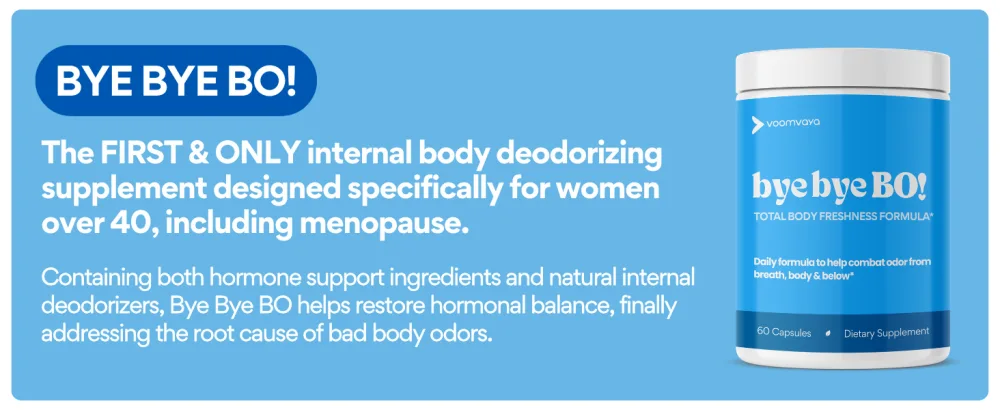 VoomVaya Bye Bye BO Body Deodorizing Supplement for Women Over 40 Chlorophyll Pills with Sage & Peppermint Internal Deodorant to Reduce Odor from Within 60 Capsules - Bye Bye BO is the first and only internal body deodorizing supplement for women over 40 menopause