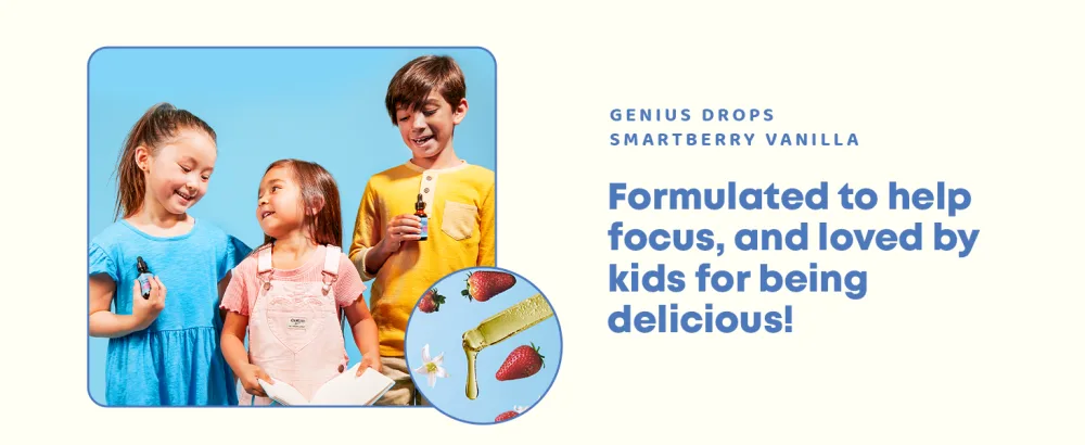 JoySpring Genius Drops Smartberry Vanilla | Herbal Focus Support for Kids with Ginkgo Biloba Licorice Root Gotu Kola Extract Peppermint Leaf | Liquid Formula|1fl oz (30 Servings) - focus factor supplement biloba liquid memory attention herbal cool collected stuff time essential