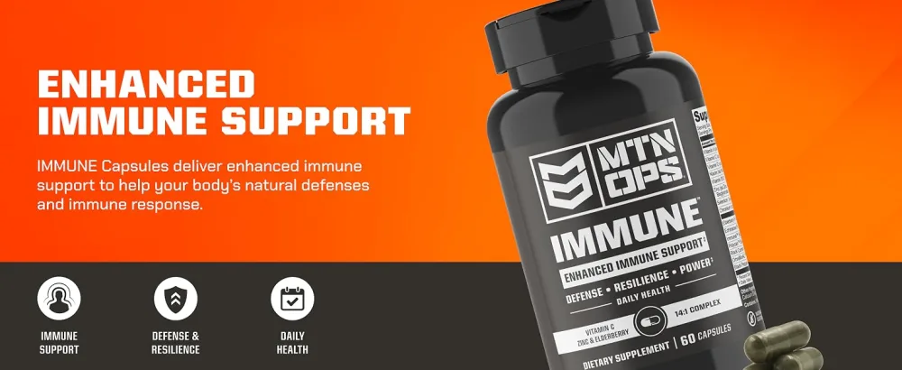MTN OPS Immune Capsules Daily Immune Support with Vitamin D Vitamin C Zinc Elderberry Echinacea & Antioxidants - 60 Easy-Swallow Capsules - 30 Servings - enhanced immune support