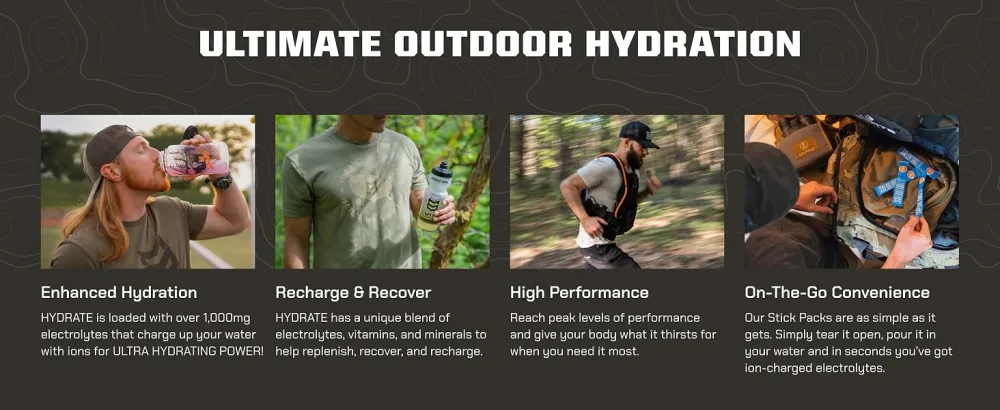 MTN OPS Hydrate Electrolytes Powder Drink Mix 20 Single Serving On-The-Go Electrolyte Packs with Over 1000mg of Electrolytes per Serving Lemon Lime - ultimate outdoor hydration