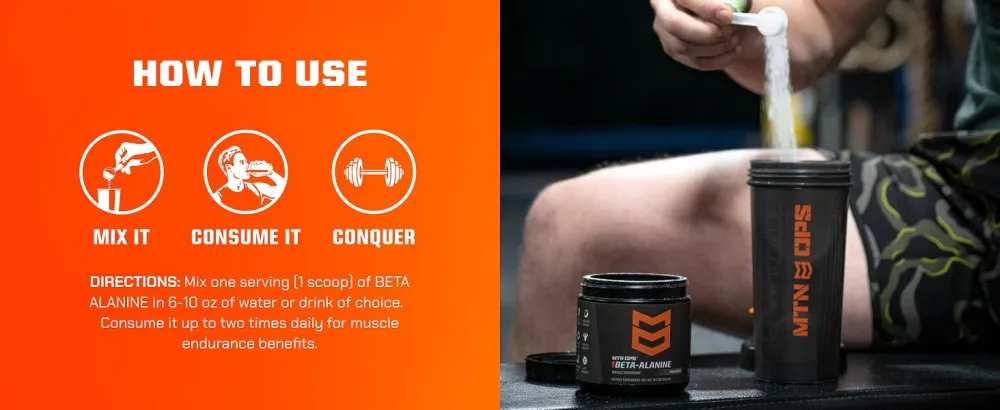MTN OPS Beta Alanine Powder Pre Workout for Muscle Endurance & Strength 3g of Beta Alanine per Serving Unflavored 100 Servings - how to use beta alaine