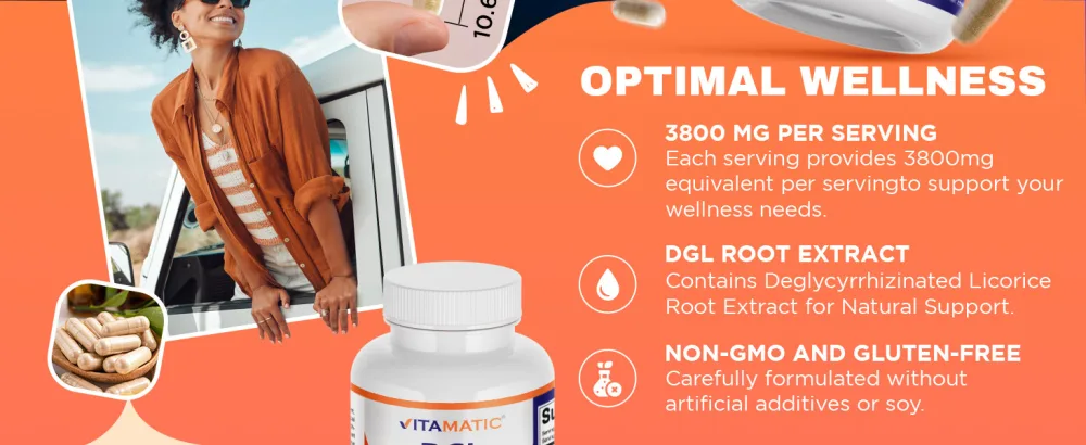 Vitamatic DGL Licorice 3800 mg Equivalent Per Serving (from 10:1 Extract 380 mg) - 10X Stronger - Supports Healthy Digestive & Respiratory Functions - 200 Capsules - product information 13