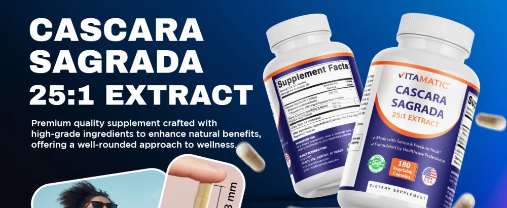 Vitamatic Cascara Sagrada Made with Senna & Psyllium Husk - 180 Veg Capsules - Concentrated 25X Potency - All Natural - Non-GMO - product information 12