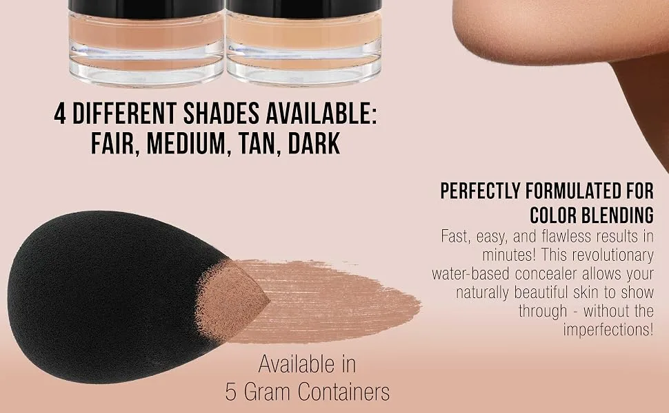 Belloccio High Definition Tan Shade Makeup Concealer 5 gram Jar - Conceal Imperfections  Hide Blemishes  Dark Under Eye Circles  Cosmetic Cream - Use Under Airbrush Foundation - Belloccio Professional Cosmetic Grade Smooth Blending Concealer Matte Finishs, Water Based
