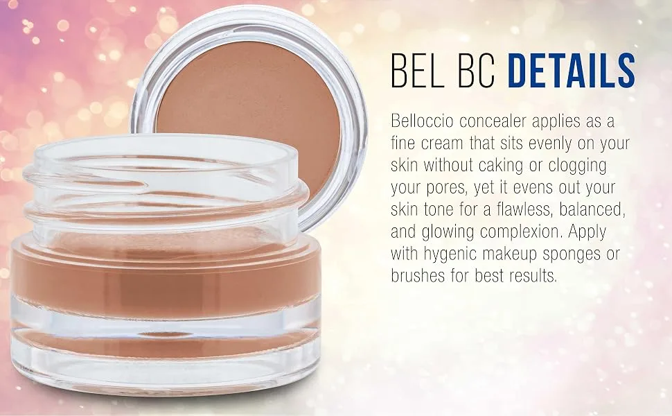 Belloccio High Definition Tan Shade Makeup Concealer 5 gram Jar - Conceal Imperfections  Hide Blemishes  Dark Under Eye Circles  Cosmetic Cream - Use Under Airbrush Foundation - Belloccio Professional Cosmetic Grade Smooth Blending Concealer Matte Finishs, Water Based