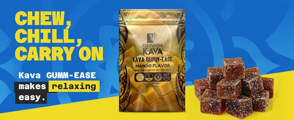 Fiji Vanua Kava GUMM-Ease Mango Instant Kava Kava Gummies for Relaxation On-The-Go Non-GMO 20 Gummies 3.52 oz (100 g) - Kava Extract