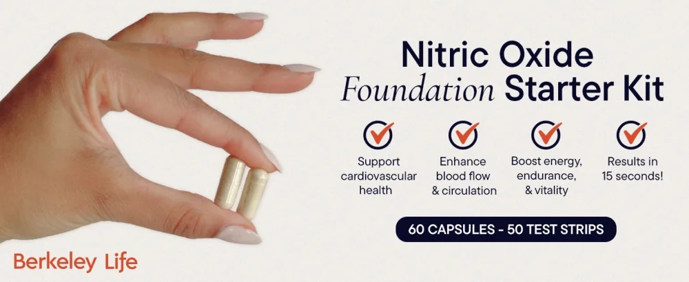 Berkeley Life Nitric Oxide Booster & Test Strips Starter Kit - 60 Capsules & 50 Test Strips - Nitric Oxide Supplements Helps Support Healthy Blood Pressure Circulation & Cardiovascular Health - max strength beta alanine argenine body vitality amino bodybuilding formula work double ultimate