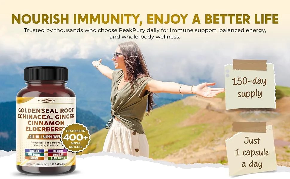 Goldenseal Root Echinacea Cinnamon Elderberry - All-in-1 Supplement 150 count (pack of 1) - peakpury goldenseal root