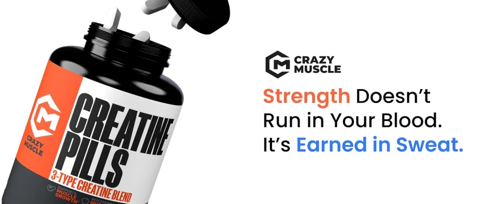 Crazy Muscle Creatine Monohydrate Pills Premium 3 Type 5g Creatine Pills Pre and PostWorkout & Keto Energy Builder Easy to Take Three-Atine for Optimum Performance Men Women 180 Tablets - creatine tablets rapid release daily fitness supplement power strength growth recovery performance