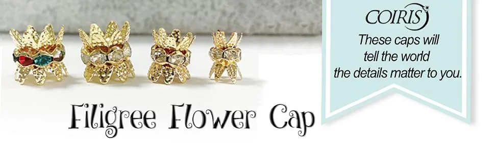 Coiris 30PCS 10mm Silver Plated Double Beads Caps with Rhinestone Filigree Flower Cup for Jewelry Making DIY (HT-1000-1) - These caps will give your work a signature touch that will tell the world the details matter to you.