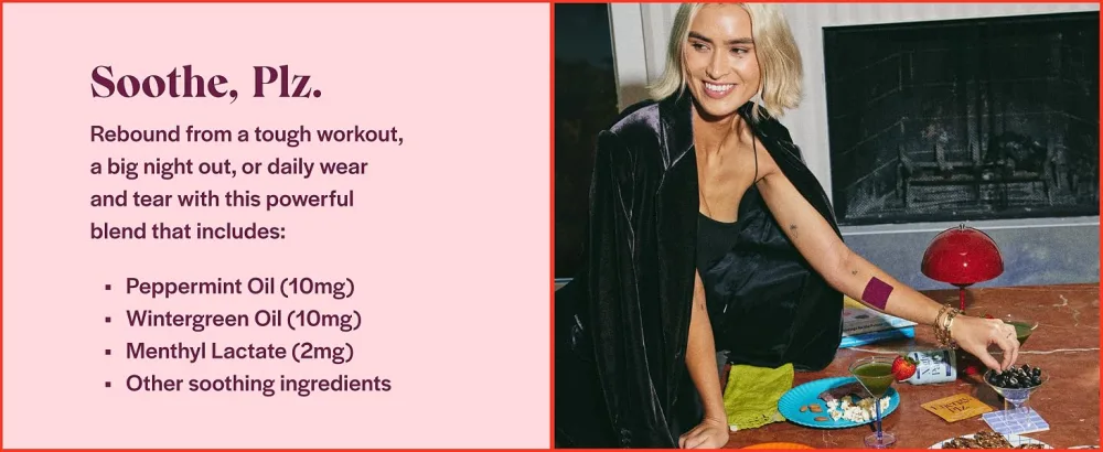 Fleur Marche Soothe Plz. Botanical Patch - Muscle Recovery Patch with Peppermint Oil & Menthol - Post Night Out Post Workout or Daily Relief - Highly Bioavailable - 14 Patches 14 Pack - About