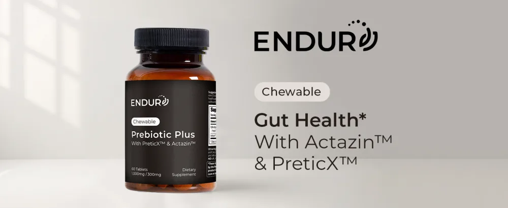 ENDUR Prebiotic Plus with Actazin & PreticX Complex Helps You Feel Light Comfortable & Confident Every Day Gluten Free 60 Tablets - Endur Prebiotic Plus Gut Health Dietary Supplement with Actazin &amp; PreticX