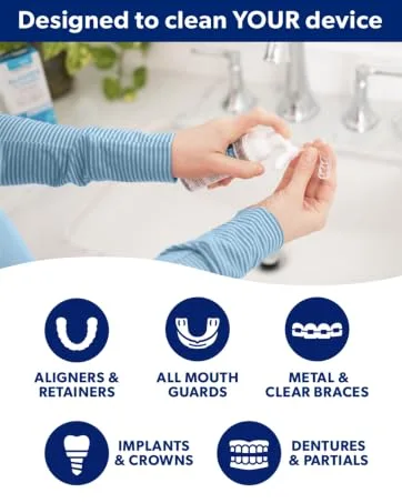 EverSmile AlignerFresh Original Clean Foam Cleaner Compatible w/Invisalign and All Clear Aligners & Retainers Eliminates Bacteria Whitens Teeth Fights Bad Breath 50ml (2 Pack) 1.69 Fl Oz 2 Pack - Designed to Clean Your Device