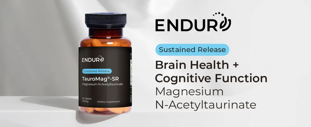 Endur TAUROMAG-SR Magnesium N-Acetyltaurinate Brain Health Supplement Helps Promote Memory Function Gluten Free 375mg (90 Tablets) - Brain Health + Cognitive Function