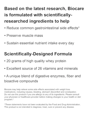 Biocare Nutritional Beverage for GLP-1 Users Dietary Powder Drink Provides 20g Essential Protein 26 Vitamins/Minerals Helps Ease Nausea Bloating Constipation Chocolate (14 Count) - Biocare