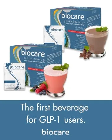 Biocare Nutritional Beverage for GLP-1 Users Dietary Powder Drink Provides 20g Essential Protein 26 Vitamins/Minerals Helps Ease Nausea Bloating Constipation Chocolate (14 Count) - Biocare