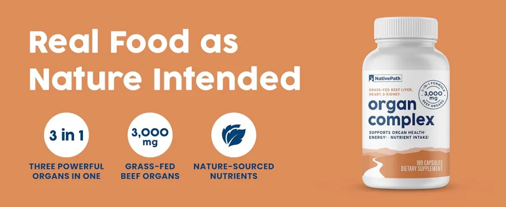 NativePath Grass Fed Beef Organ Complex - Liver Heart Kidney Supplement for Energy & Immune Support - New Zealand Sourced 30 Servings - product information 9