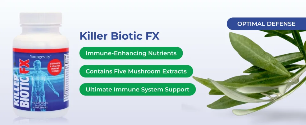 Youngevity Killer Biotic FX - Immune System Support | Sourced from Bee Propolis Mushrooms & Colostrum | Natural Immunity Support | 60 Capsules Pack of 1 - Killer Biotic FX