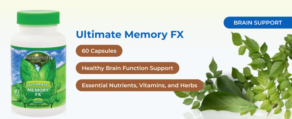 Youngevity Ultimate Memory FX : Ginkgo Leaf Periwinkle Herb + Vitamins to Support Brain Function and Memory - Brain Health Memory Retention Supplement (60 Capsules) - Ultimate Memory FX