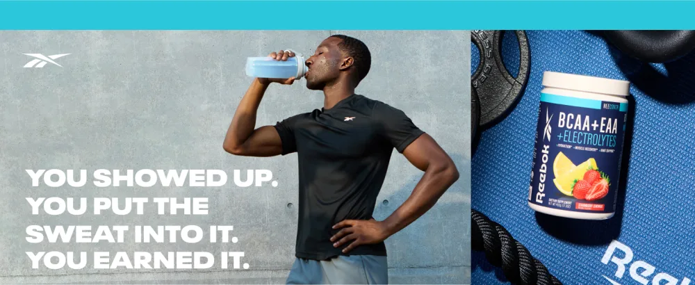Reebok REECover Amino Acids + Electrolytes | 8g EAAs 5g BCAAs Hydration Matrix | Muscle Recovery Strength | Post-Workout Support | 30 Servings | Strawberry Lemonade - BCAA Strawberry