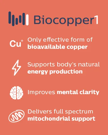MitoSynergy MitoActivator MAX - BioCopper1 (Cunermuspir) 2.0mg Maximum Strength Bioavailable Copper - Mitochondrial NAD+ ATP Booster Anti-Aging Anti-Graying Tick Immune Support - 60ct - Biocopper text
