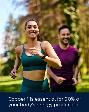 MitoSynergy MitoActivator MAX - BioCopper1 (Cunermuspir) 2.0mg Maximum Strength Bioavailable Copper - Mitochondrial NAD+ ATP Booster Anti-Aging Anti-Graying Tick Immune Support - 60ct - woman and man running outdoors