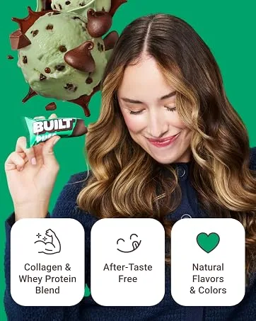 Built Bar Puff Protein Bars Variety Pack Collagen On-the-go Snacks Breakfast Bar Mixed Sampler 12 Pack Mixed Puff Box - woman eating protein bar