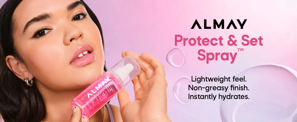 Almay Protect & Set Spray Hydrating Makeup Setting Spray Vegan Face Mist 100 2.7 fl oz - Almay Protect &amp; Set Spray. Lightweight feel. Non-greasy finish. Instantly hydrates