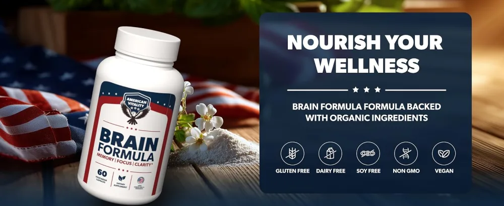 AMERICAN VITALITY Brain Formula with Niacin Vitamin B6 & GABA Provides Nutritional Support for Brain Health & Mental Performance* 60 Capsules - Brain Formula