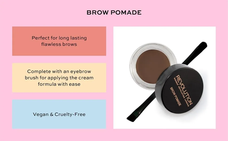 Makeup Revolution Brow Pomade  Waterproof Eyebrow Pomade  Long Lasting With Extreme Hold  Smudge-Proof  Vegan & Cruelty Free  Dark  2.5g - Brow Pomade Dark
