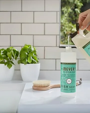 Mrs. Meyer's Hand Lotion for Dry Hands  Non-Greasy Moisturizer Made with Essential Oils  Basil  12 oz - Mrs Meyers Dish Soap Refill