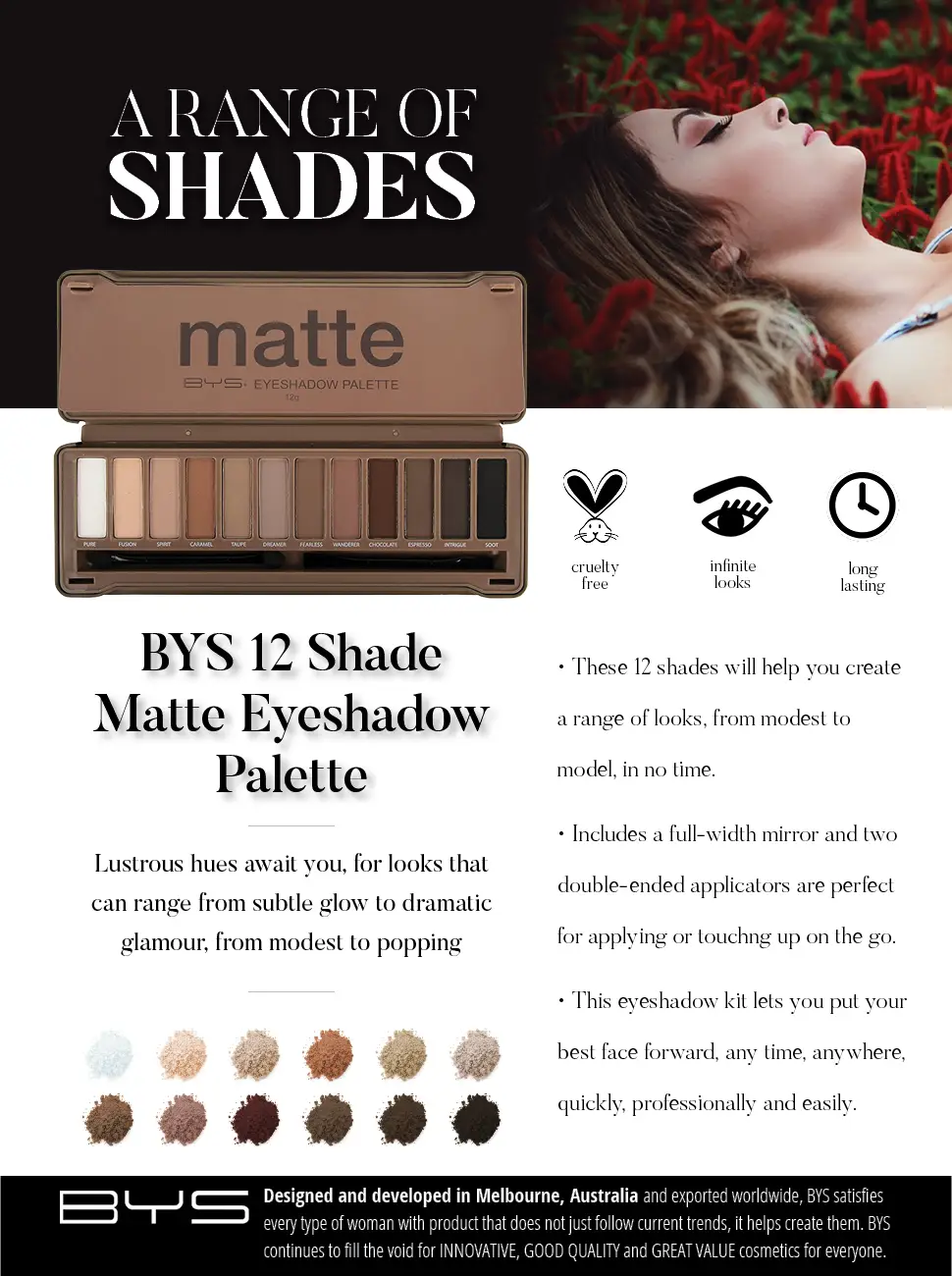 BYS 12 Shade Matte Eyeshadow Palette Tin Collection with Mirror  Double Ended Applicator and Blender  Nude and Smoke - matte 12 shadow palette