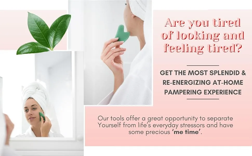 WITTY Jade Face Roller and Gua Sha Set in Hand-Drawn Giftbox - Gua Sha Stone  Face Massager Roller  Beauty Massage Face Scraper Tools - Guasha Tool for Face Roller Skin Care  Eyes  Neck - Extra Pouch Green - eye roller for dark circles beauty set lymphatic cleanse massage roller for face crystal roller