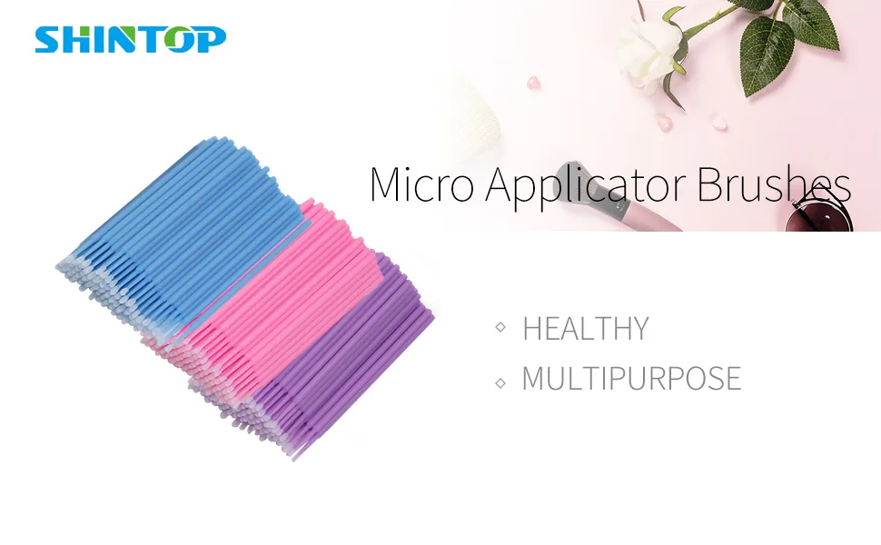 Shintop 300pcs Micro Applicator Brushes  Disposable Eyelash Extension Brushes for Makeup  Oral and Dental (Purple+Blue+Pink) - lint free micro swabs