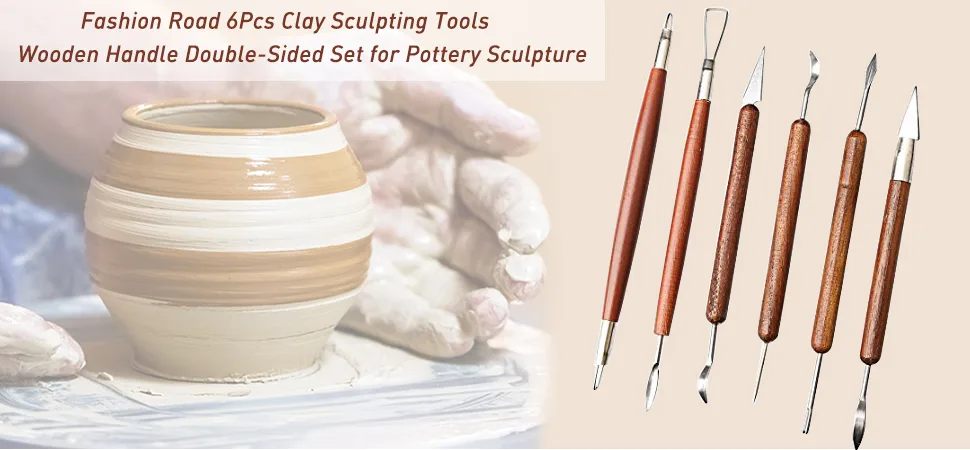 Fashion Road 6Pcs Clay Sculpting Tools  Clay Tools Pottery Tools Wooden Handle Double-Sided Set for Pottery Ceramics Sculpting Brown - product information 1