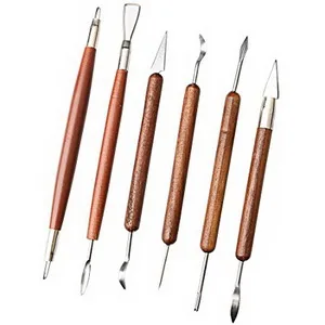 Fashion Road 6Pcs Clay Sculpting Tools  Clay Tools Pottery Tools Wooden Handle Double-Sided Set for Pottery Ceramics Sculpting Brown - product information 2
