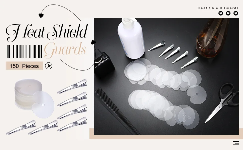 Hicarer 150 Pieces Heat Shield Guards  6 Pieces Hair Clips  Single Hole  Clear Fusion Glue Protector for Hair Extension Using - product information 2