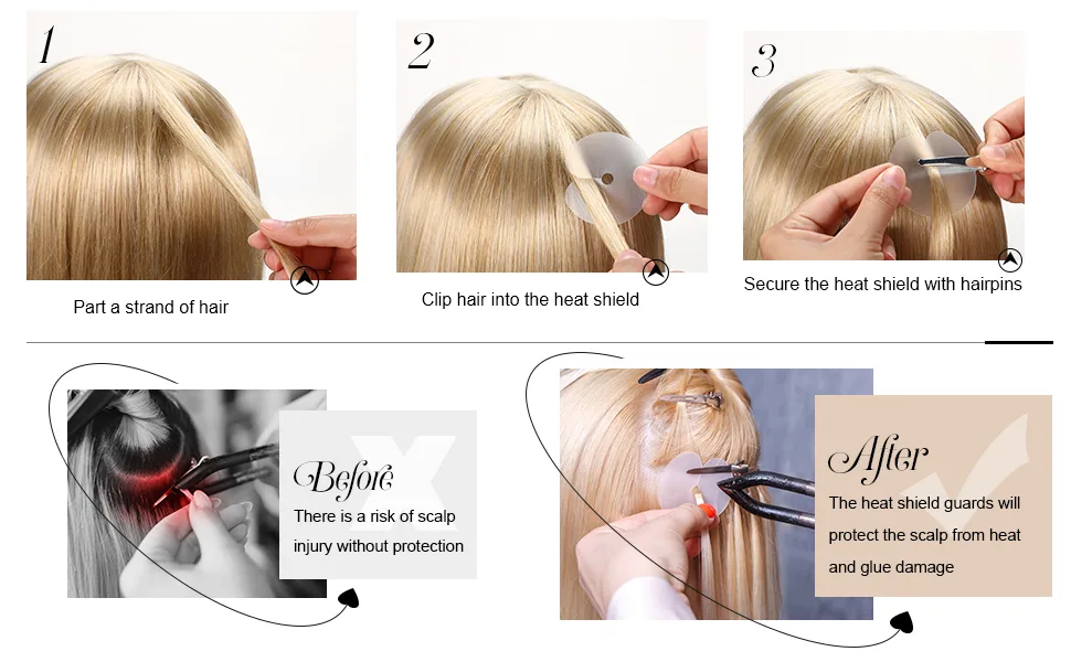 Hicarer 150 Pieces Heat Shield Guards  6 Pieces Hair Clips  Single Hole  Clear Fusion Glue Protector for Hair Extension Using - product information 3