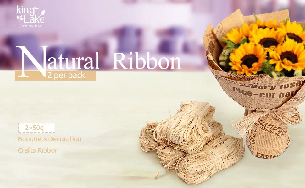 Natural Raffia Paper Christmas Raffia Ribbon for Florist Bouquets Decoration Crafts Raffia Ribbon 2X 50g brown - Raffia Crafts Ribbon