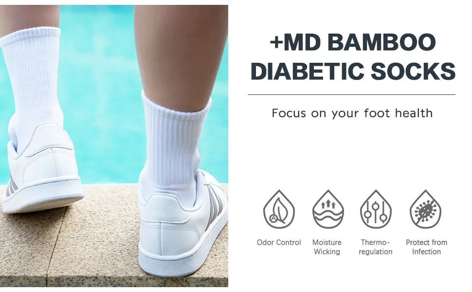 +MD 6 Pairs Non-Binding Men's Cushioned Moisture Wicking Bamboo Diabetic Crew Dress Socks 10-13 Black - product information 1