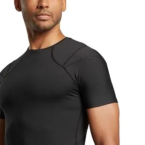 Tommie Copper Men's Pro-Grade Shoulder Support Shirt I UPF 50  Breathable  Short Sleeve Shirt  Upper Body & Posture Support Black Large - 0873MR