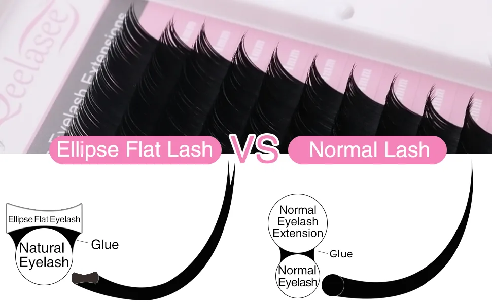 Matte Mink Ellipse Flat Eyelash Extensions 0.20mm thickness C curl 9mm Rich Black Soft for Professional Salon Use C 9mm - flat