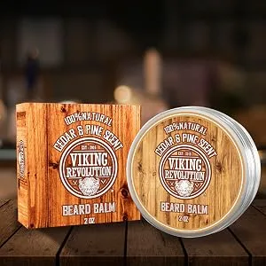 Viking Revolution Beard Balm Cedar & Pine Scent w/Argan & Jojoba Oils - Styles  Strengthens & Softens Beards & Mustaches - Leave in Conditioner Wax for Men - beard balm