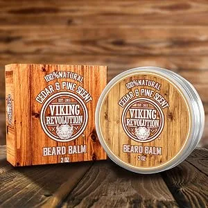 Viking Revolution Beard Balm Cedar & Pine Scent w/Argan & Jojoba Oils - Styles  Strengthens & Softens Beards & Mustaches - Leave in Conditioner Wax for Men - scent