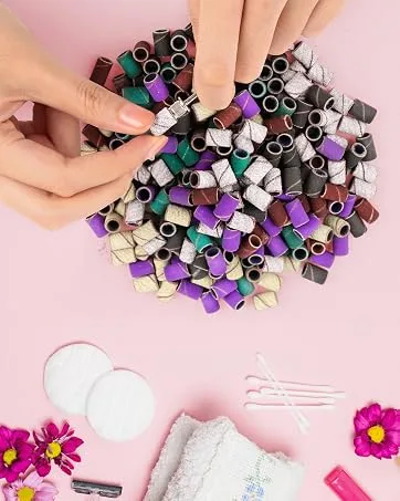 Belle 300 Pcs Sanding Bands for Nail Drill Professional Nail Manicure 80 120 180 Grit File Sand Piece Set For Nail Drill Bits Brown - Sanding bands